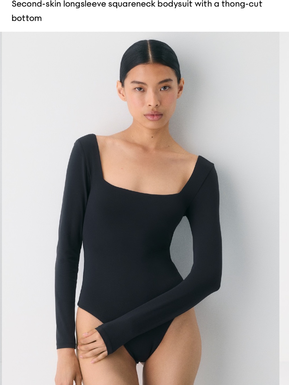 Babaton Black Long-Sleeve Square-Neck Bodysuit